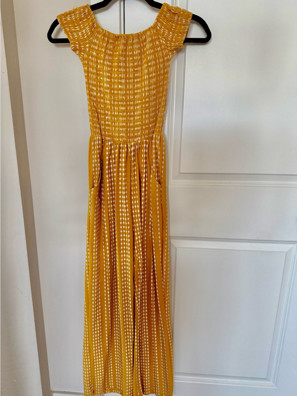 Smocked Yellow Maxi Romper with Pockets